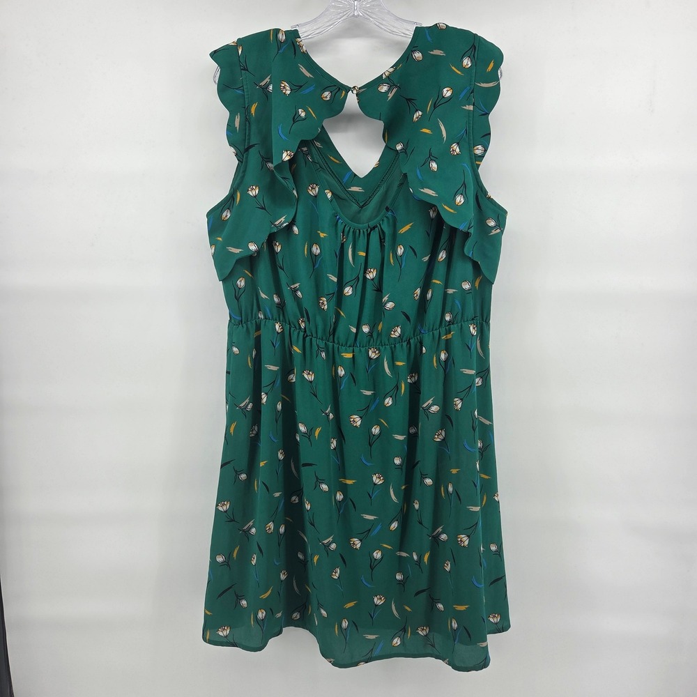 41 Hawthorn Floral Dress XXL Green V-Neck Keyhole Ruffle Eclectic Boho - Picture 2 of 6